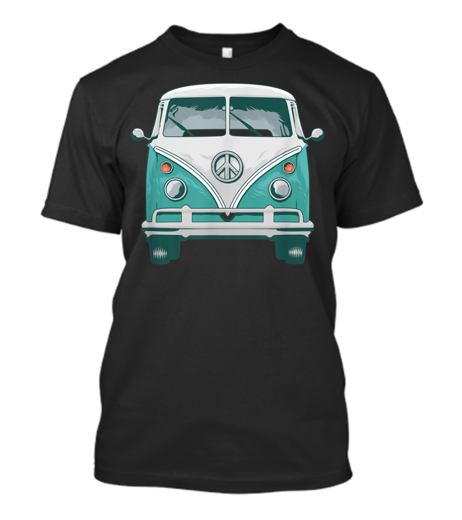Peace Symbol Hippie Surf Van Teal Beach Surfer Van T-Shirt
