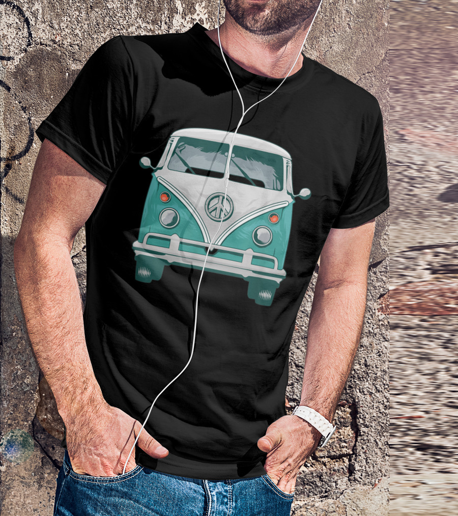 Peace Symbol Hippie Surf Van Teal Beach Surfer Van T-Shirt