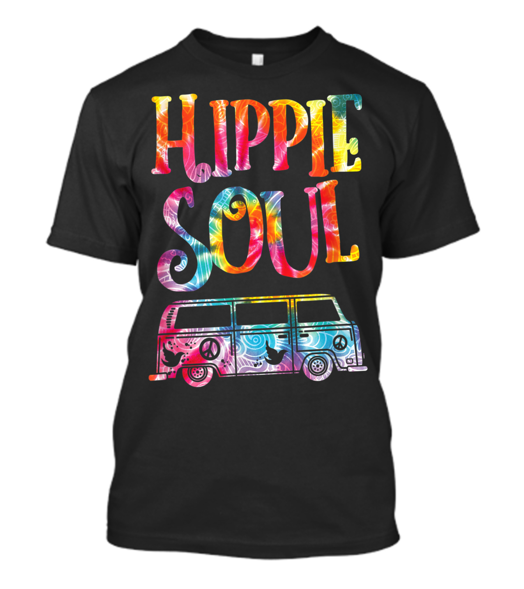 Hippie Soul Tie Dye Van With Peace And Love Symbols T-Shirt
