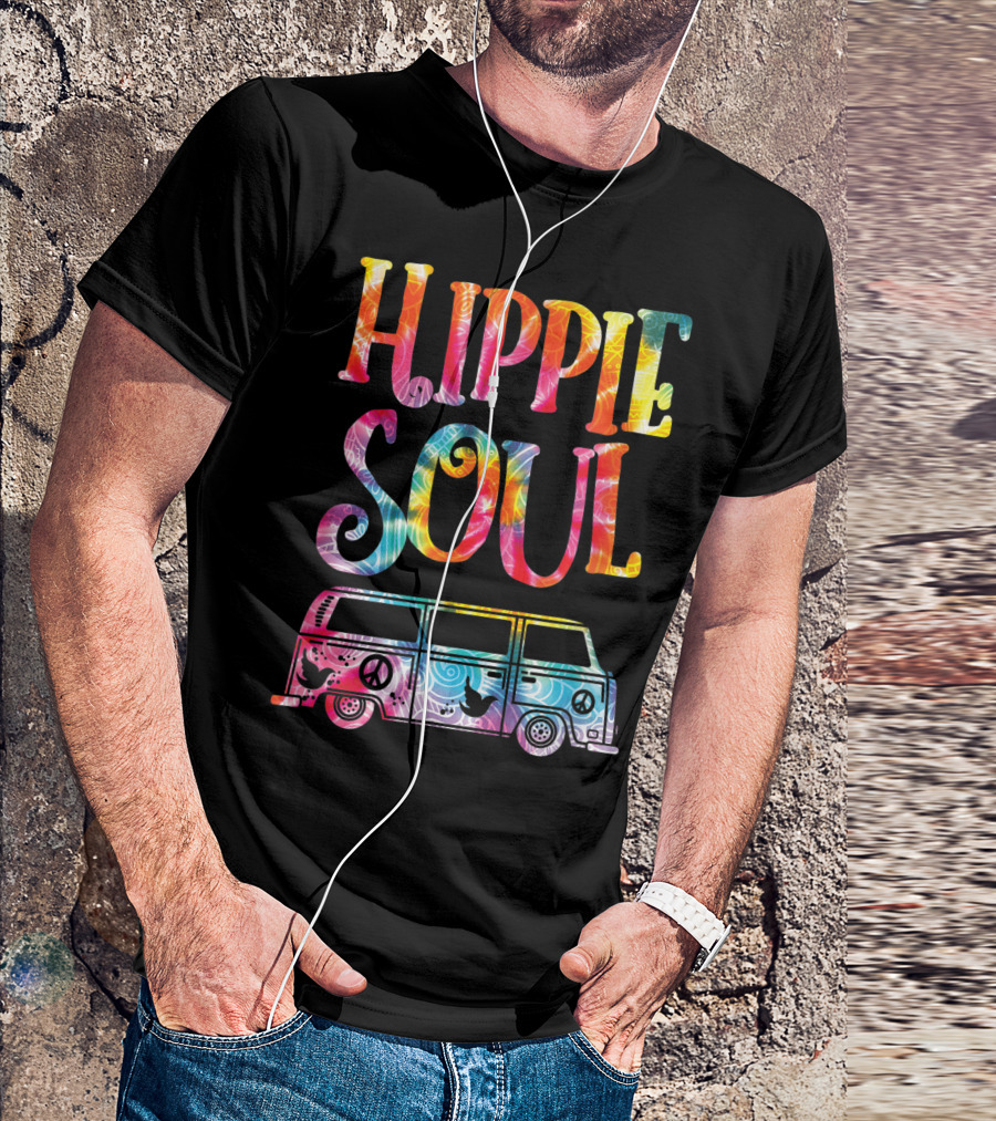 Hippie Soul Tie Dye Van With Peace And Love Symbols T-Shirt