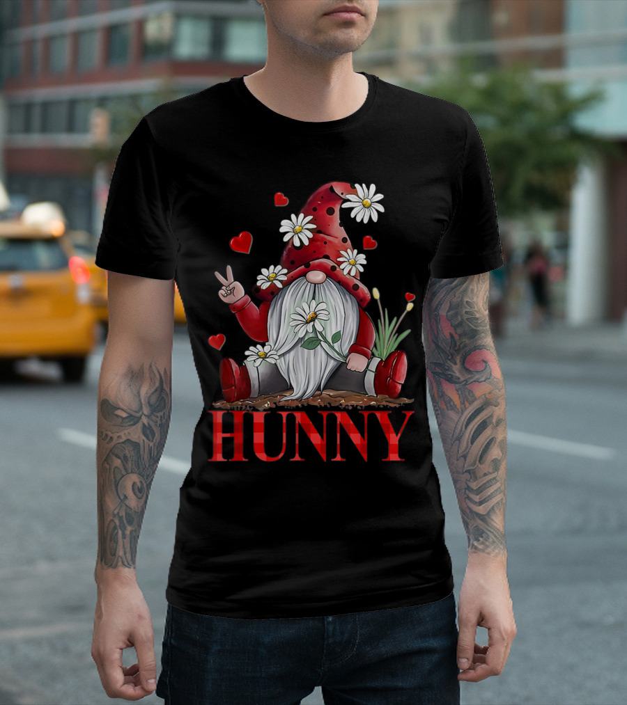 Hunny Valentine Gnome Hippie Daisy Flower Peace Sign Hearts T-Shirt