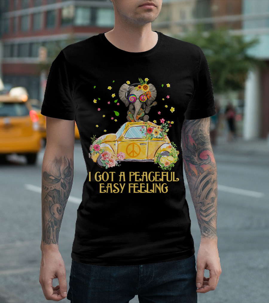 I Got A Peaceful Easy Feeling Elephant Hippie Flower Power VW Bug T-Shirt