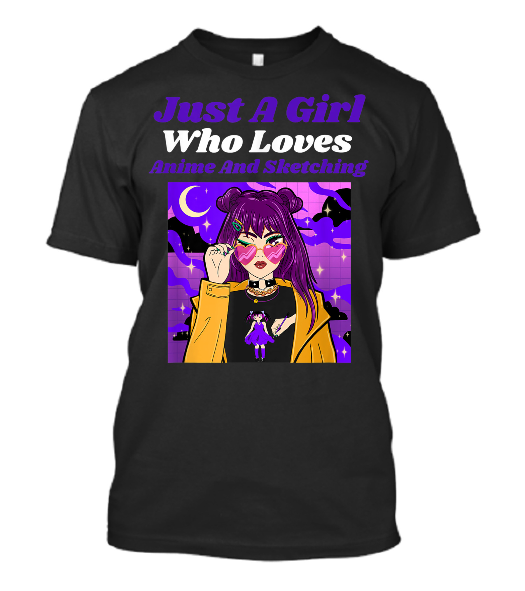 Just A Girl Who Loves Anime And Sketching Purple Aesthetic Retro Manga Fashion T-Shirt