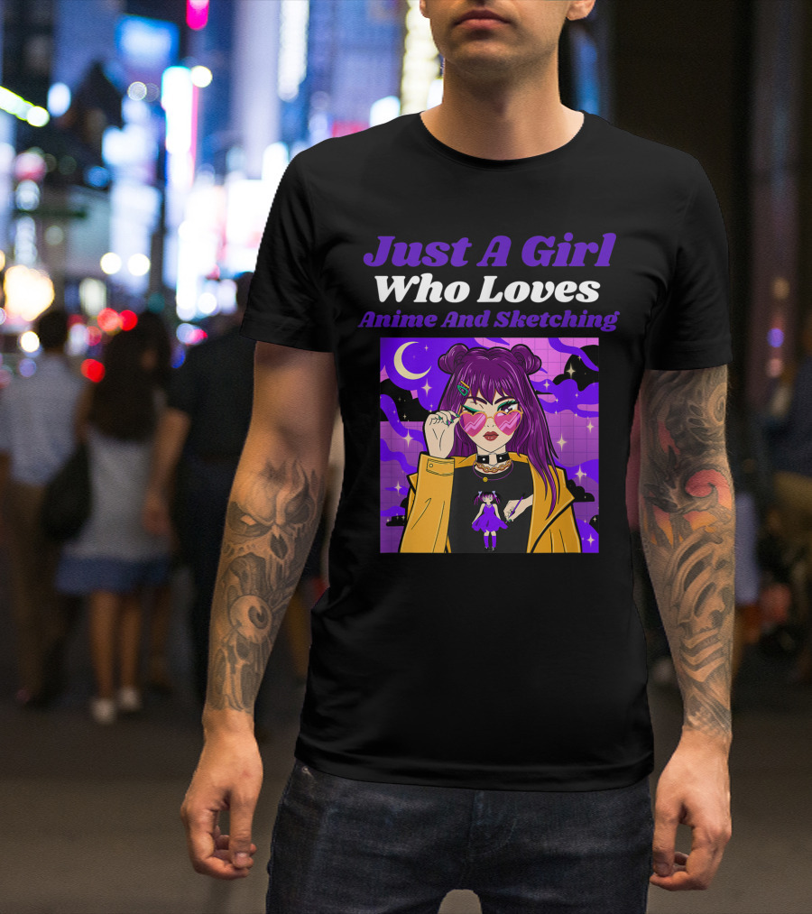 Just A Girl Who Loves Anime And Sketching Purple Aesthetic Retro Manga Fashion T-Shirt
