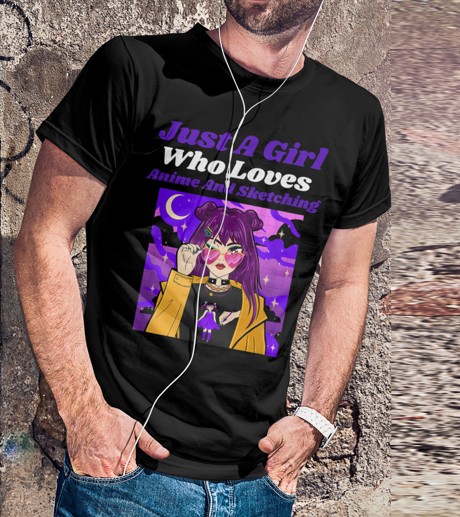 Just A Girl Who Loves Anime And Sketching Purple Aesthetic Retro Manga Fashion T-Shirt