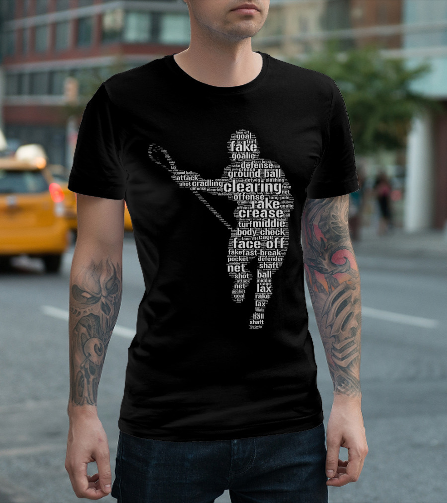 Lacrosse Face-Off Crease Clearing Ground Ball Fake Goal Shaft Defense Attack Net Turf T-Shirt