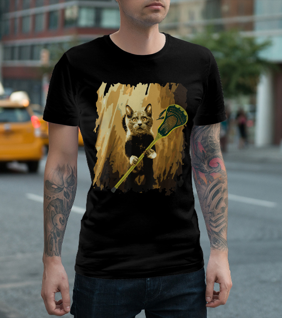 Lacrosse Stick Holding Cute Cat T-Shirt