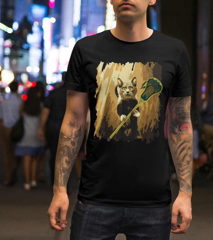 Lacrosse Stick Holding Cute Cat T-Shirt