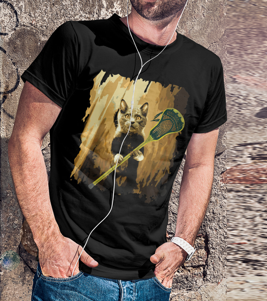 Lacrosse Stick Holding Cute Cat T-Shirt