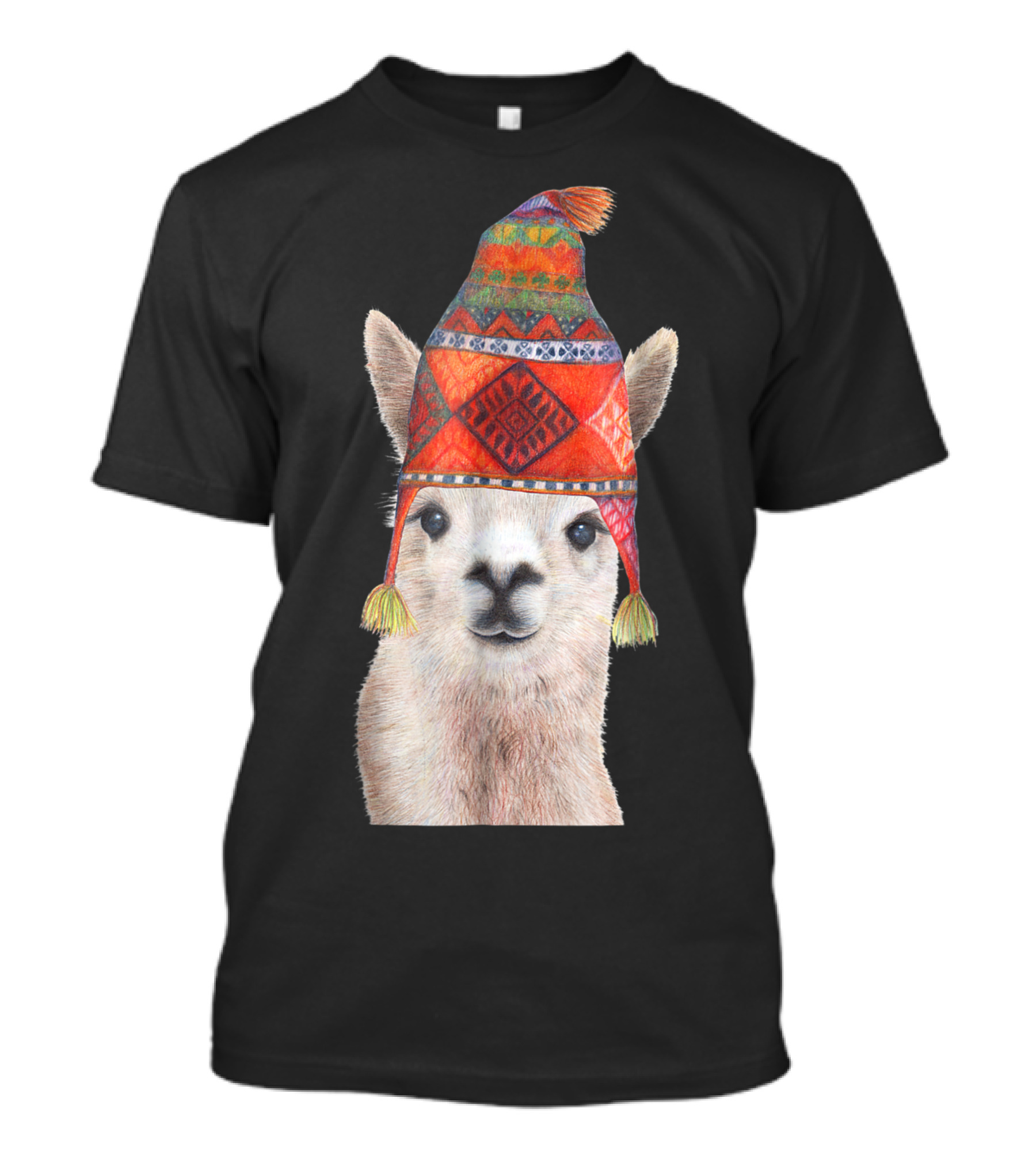 Llama Wearing Colorful Peruvian Hat Apparel For Men Women Children T-Shirt