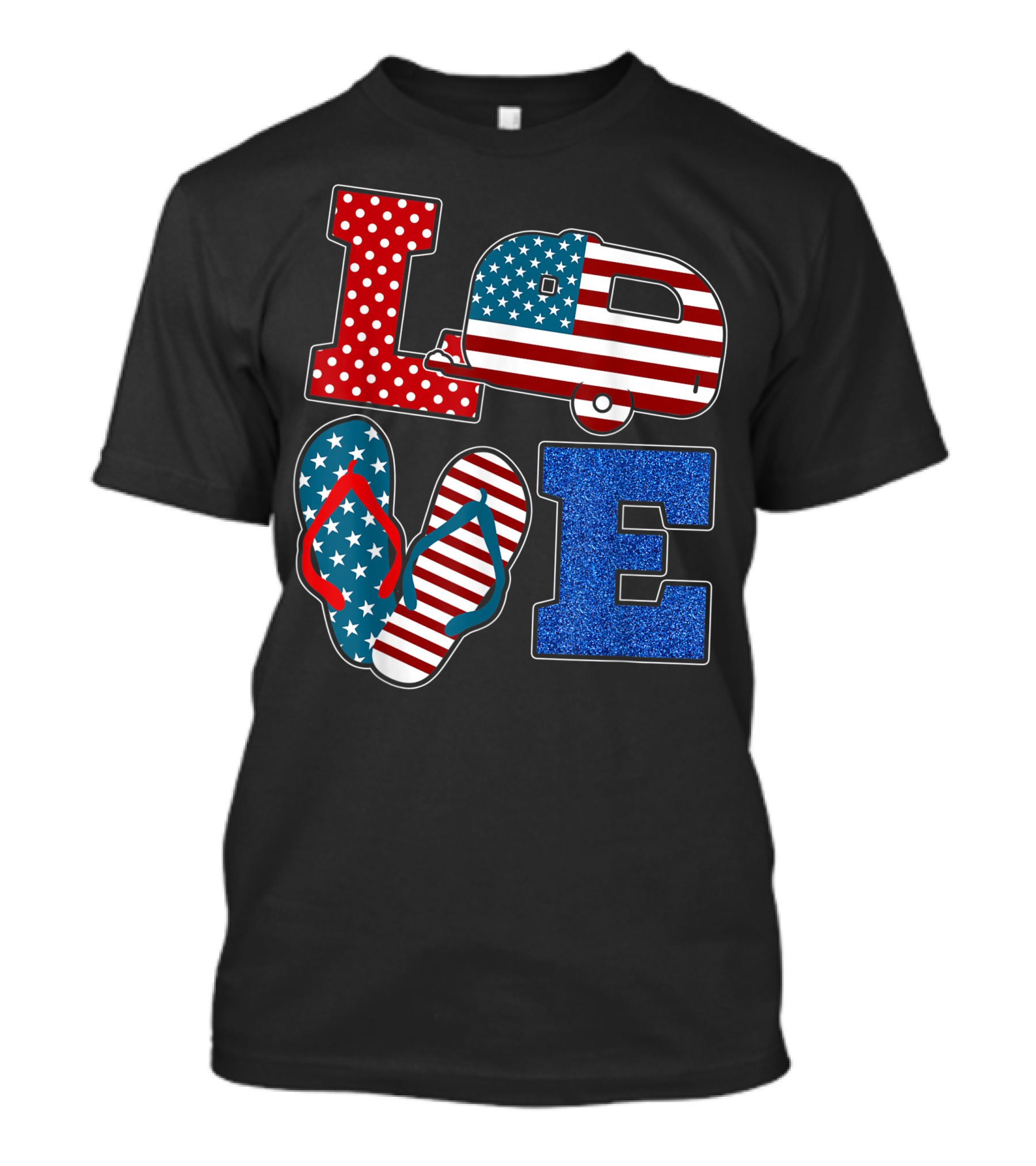 Love USA Flag Camper Flip Flop 4th Of July Camping T-Shirt