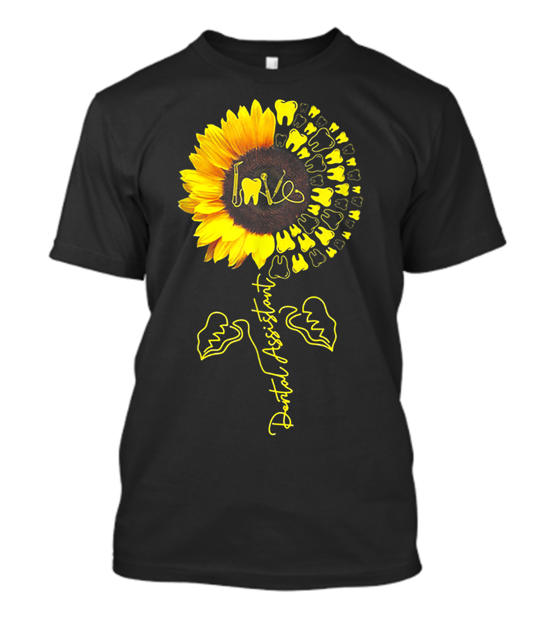 Love Dental Assistant Sunflower Tooth Motif T-Shirt