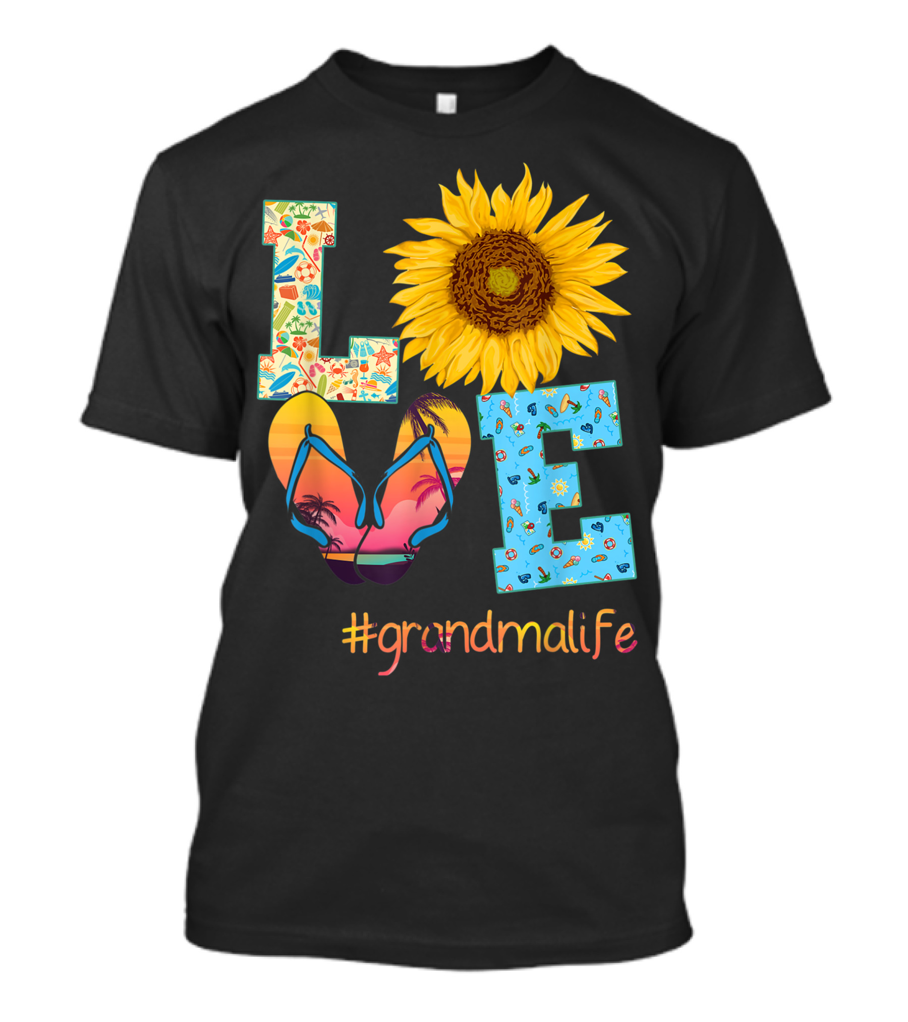 Love Grandma Life Sunflower Flip Flops Summer Hippie T-Shirt