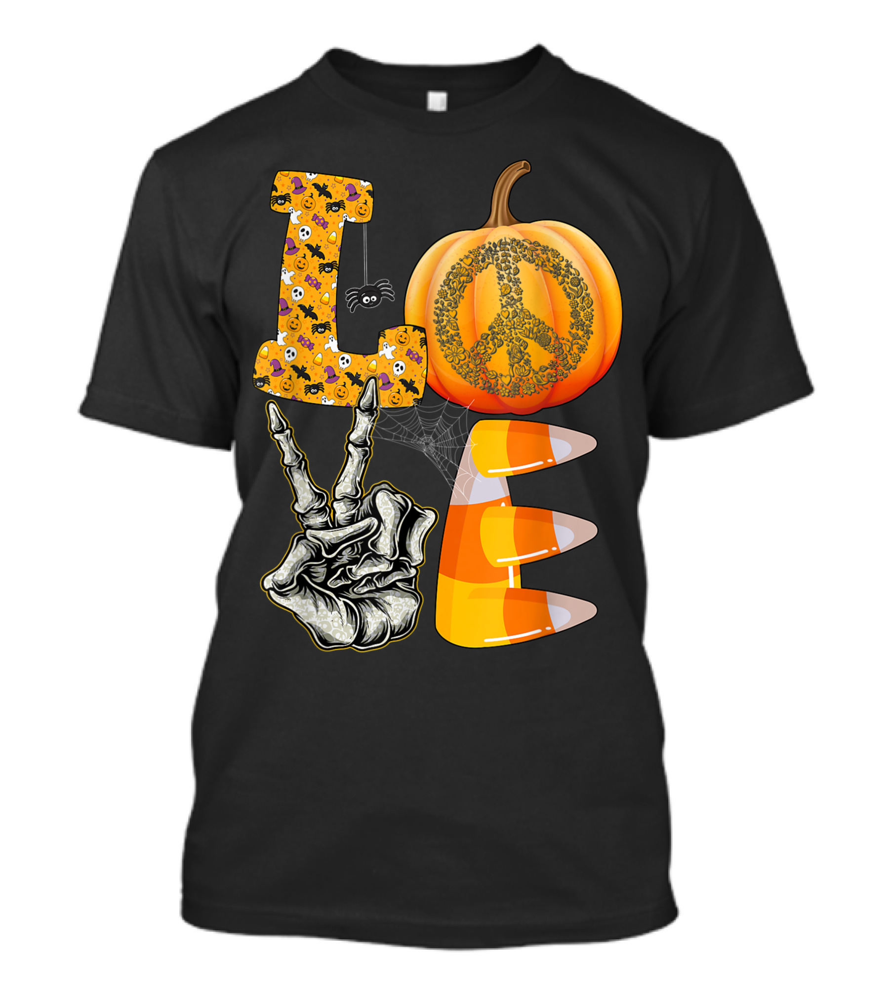 Love Halloween Pumpkin Peace Candy Corn V Sign T-Shirt