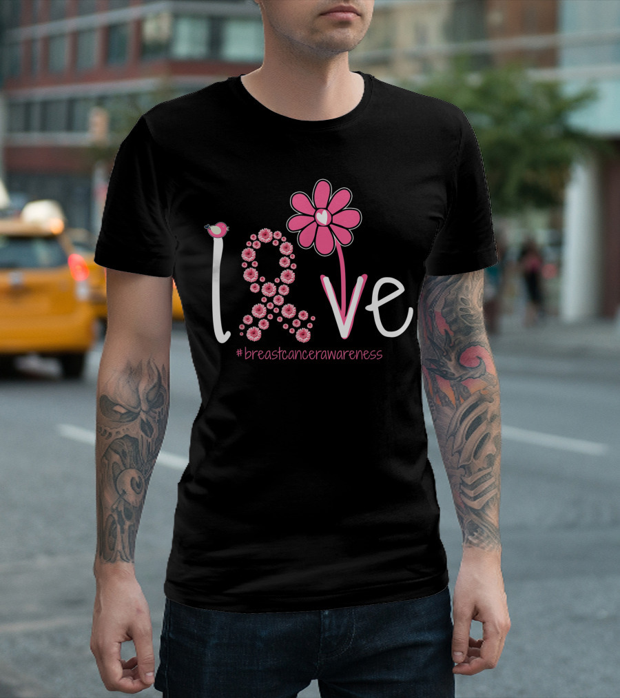 Love Sunflower Pink Ribbon #BreastCancerAwareness T-Shirt
