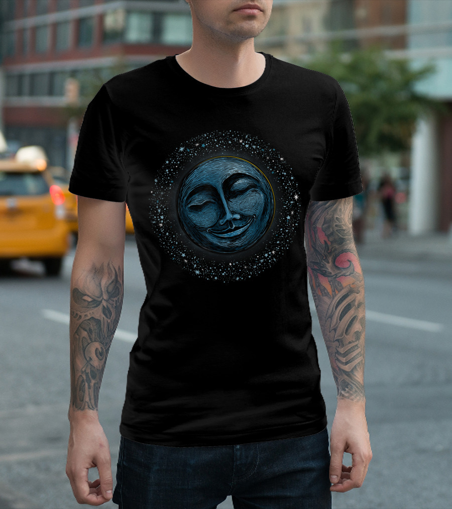 Man On The Moon Mystical Face Full Moon Starry Aura T-Shirt