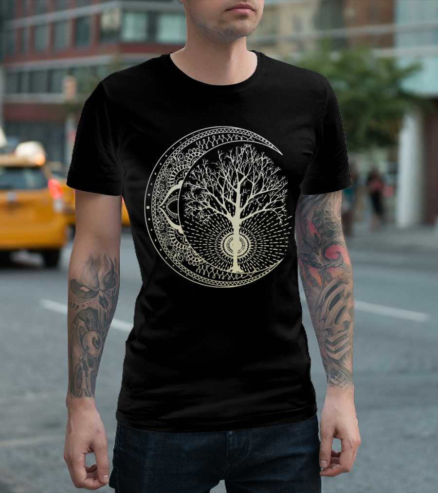 Mandala Moon Tree Of Life Tattoo Style Lunar Yggdrasil Artistry T-Shirt