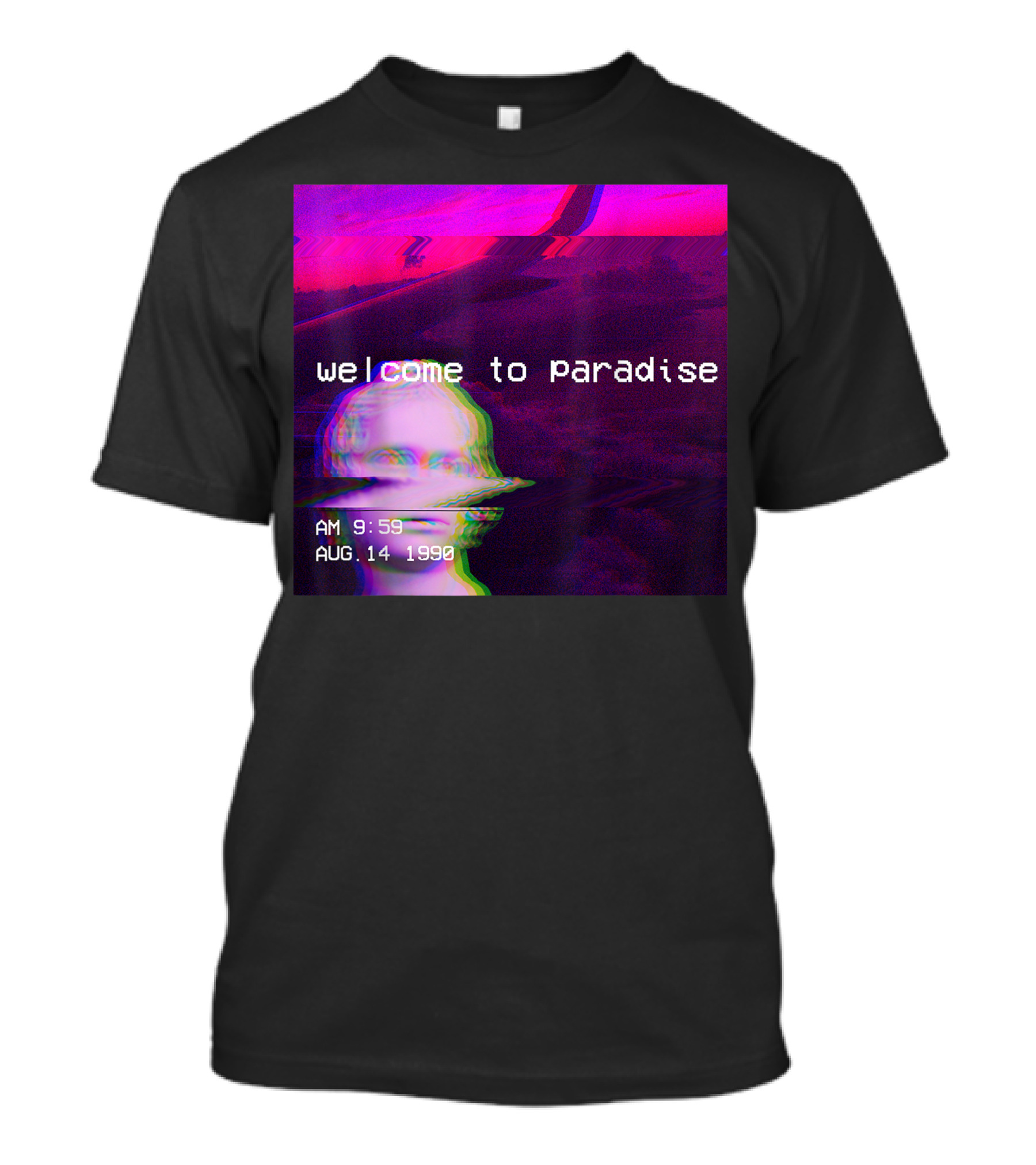 Welcome To Paradise AM 9:59 AUG. 14 1990 Vaporwave 90s Nostalgic Aesthetic T-Shirt