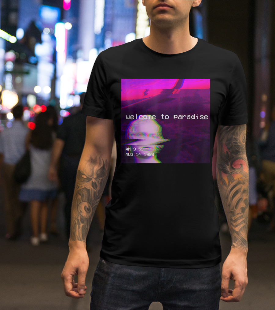Welcome To Paradise AM 9:59 AUG. 14 1990 Vaporwave 90s Nostalgic Aesthetic T-Shirt