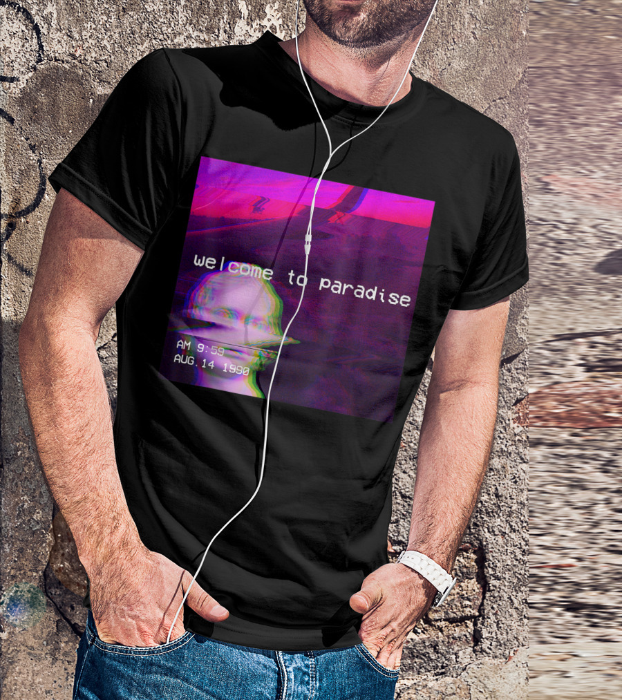 Welcome To Paradise AM 9:59 AUG. 14 1990 Vaporwave 90s Nostalgic Aesthetic T-Shirt