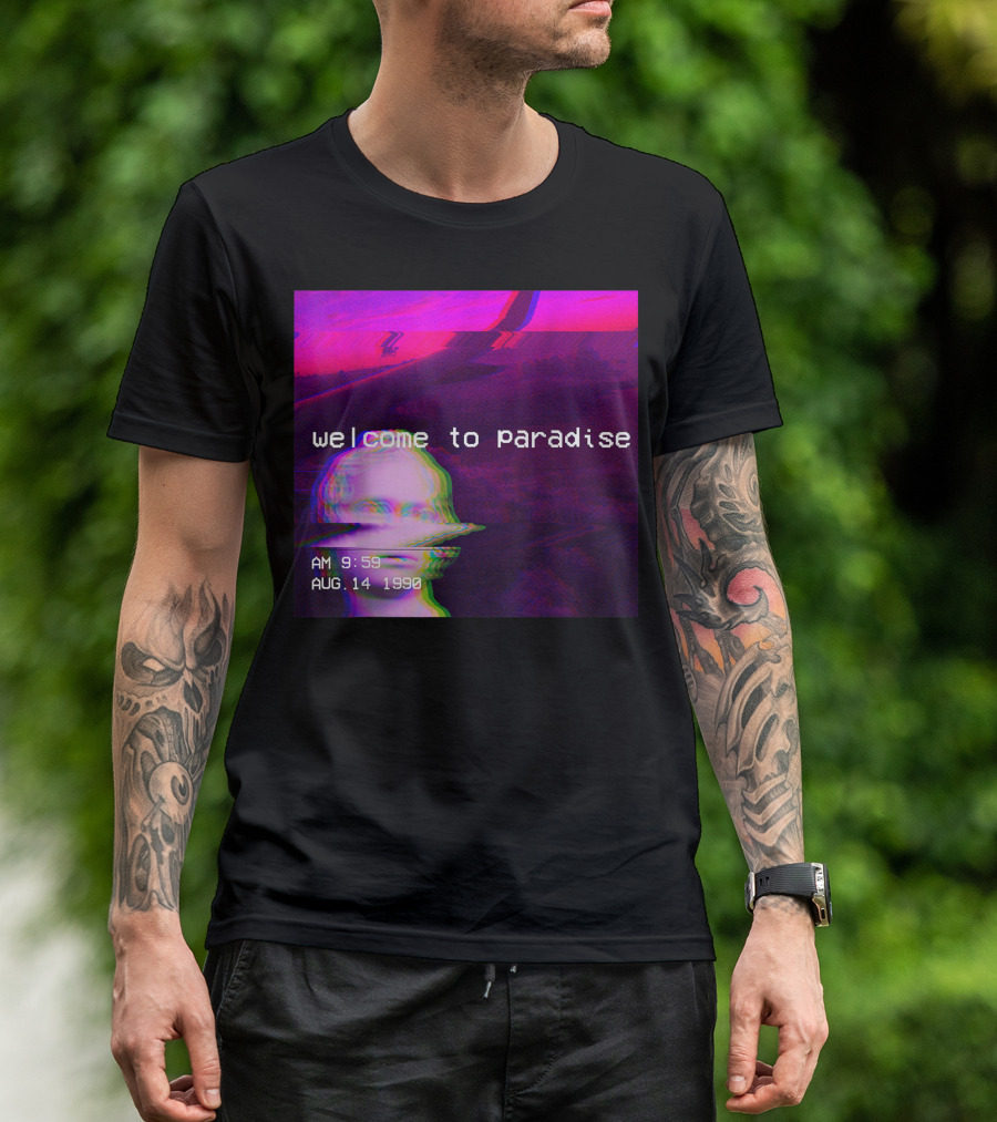 Welcome To Paradise AM 9:59 AUG. 14 1990 Vaporwave 90s Nostalgic Aesthetic T-Shirt