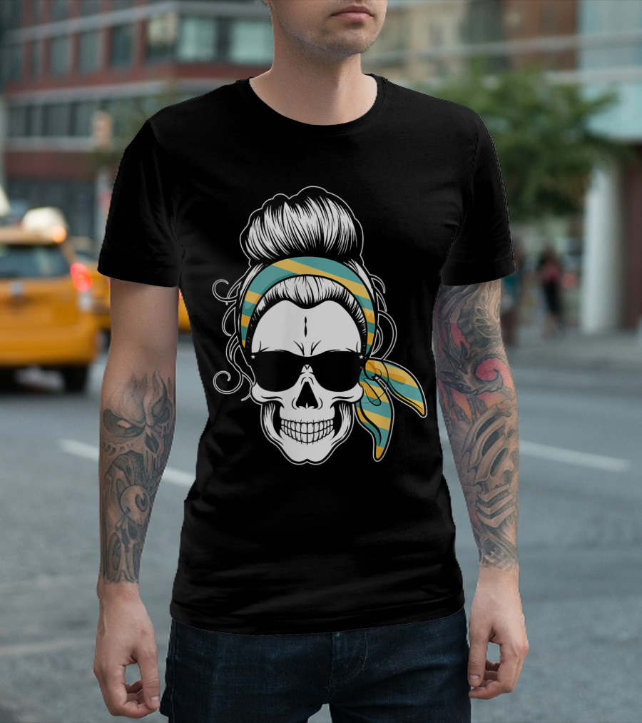 Messy Bun Skull Bandana Sunglasses T-Shirt