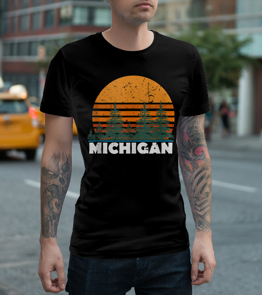 Michigan Vintage Sunset with Pine Trees T-Shirt