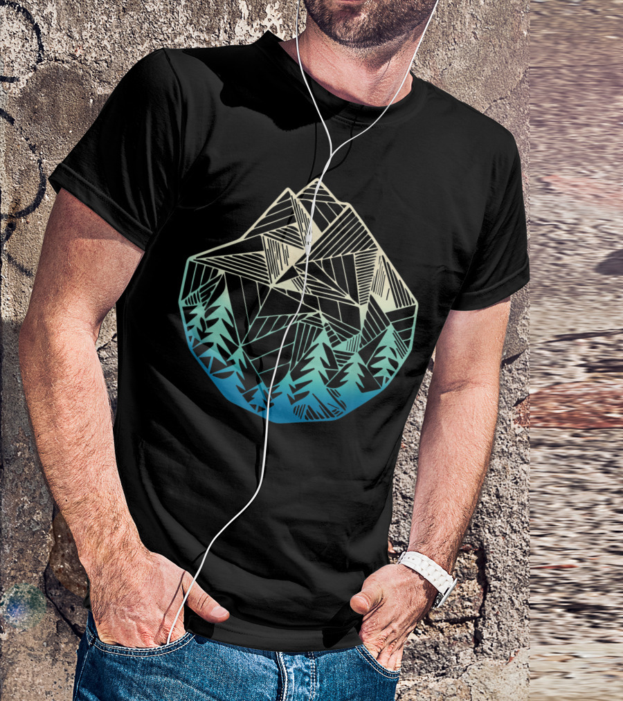 Minimal Mountains Geometry Forest Outdoor Hiking T-Shirt