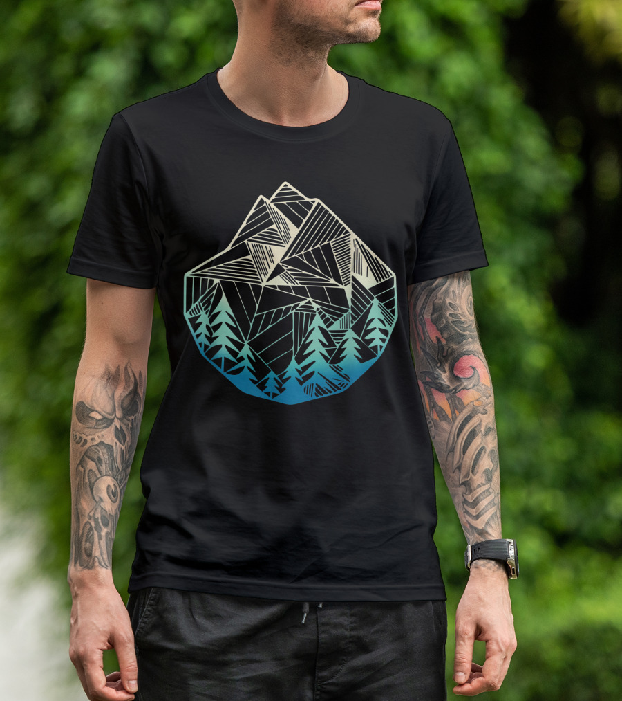 Minimal Mountains Geometry Forest Outdoor Hiking T-Shirt