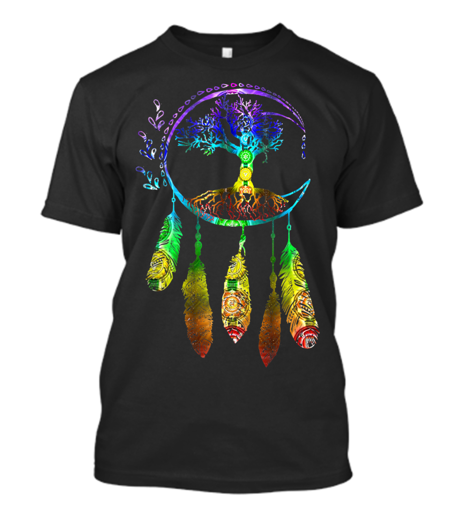 Moon Dream Catcher Feathers Colorful Tree Of Life T-Shirt
