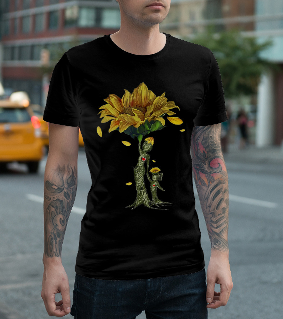 Mother Daughter Sunflower Hippie Family Heart Connection T-Shirt