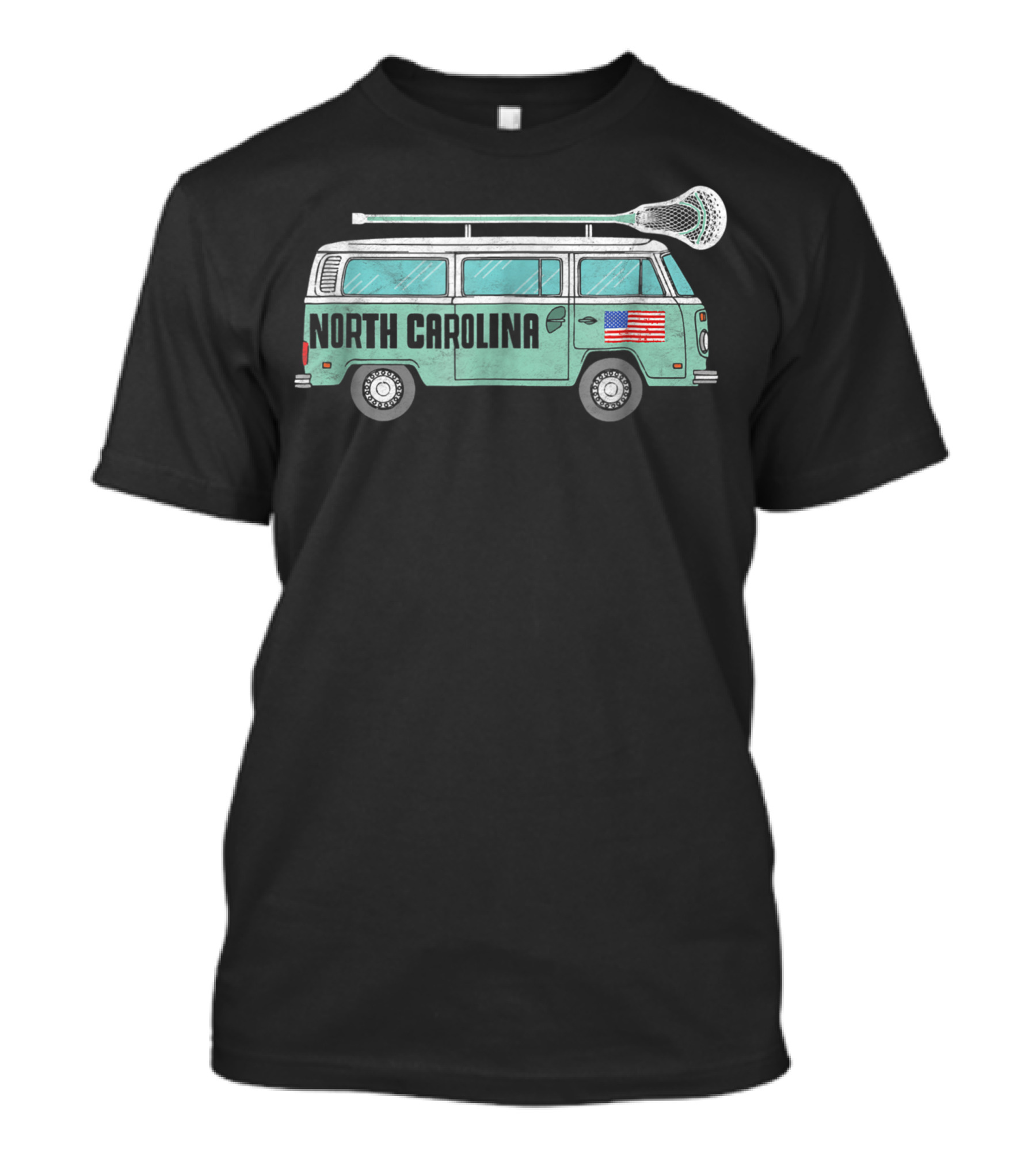 North Carolina Hippie Van Lacrosse Stick American Flag T-Shirt