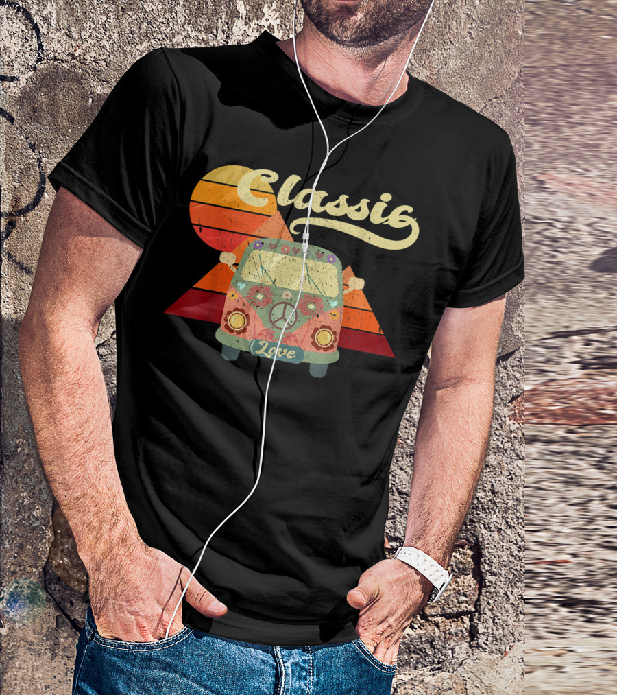 Classic Love Vintage Hippie Bus Retro Sunset T-Shirt