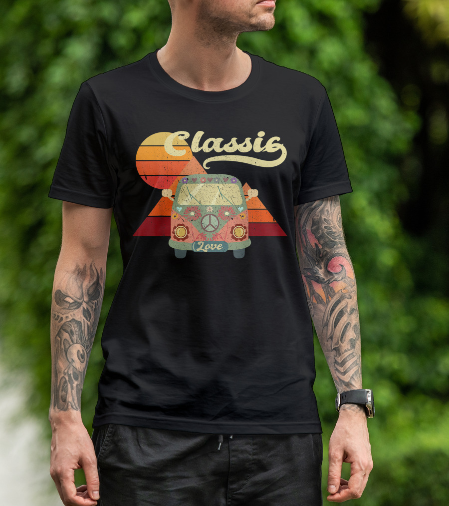 Classic Love Vintage Hippie Bus Retro Sunset T-Shirt