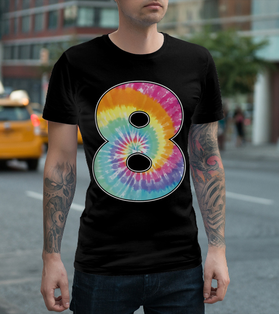 Number 8 Tie Dye Pattern For Team Even Age 8 Birthday T-Shirt
