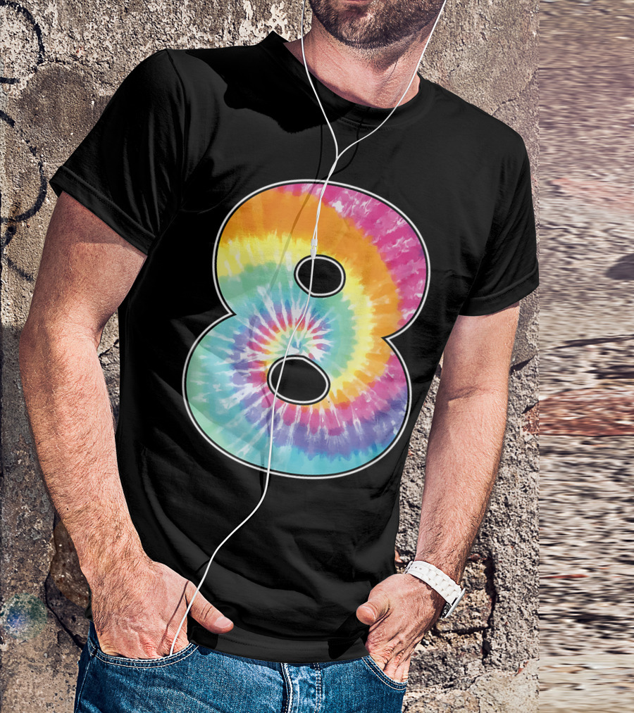 Number 8 Tie Dye Pattern For Team Even Age 8 Birthday T-Shirt