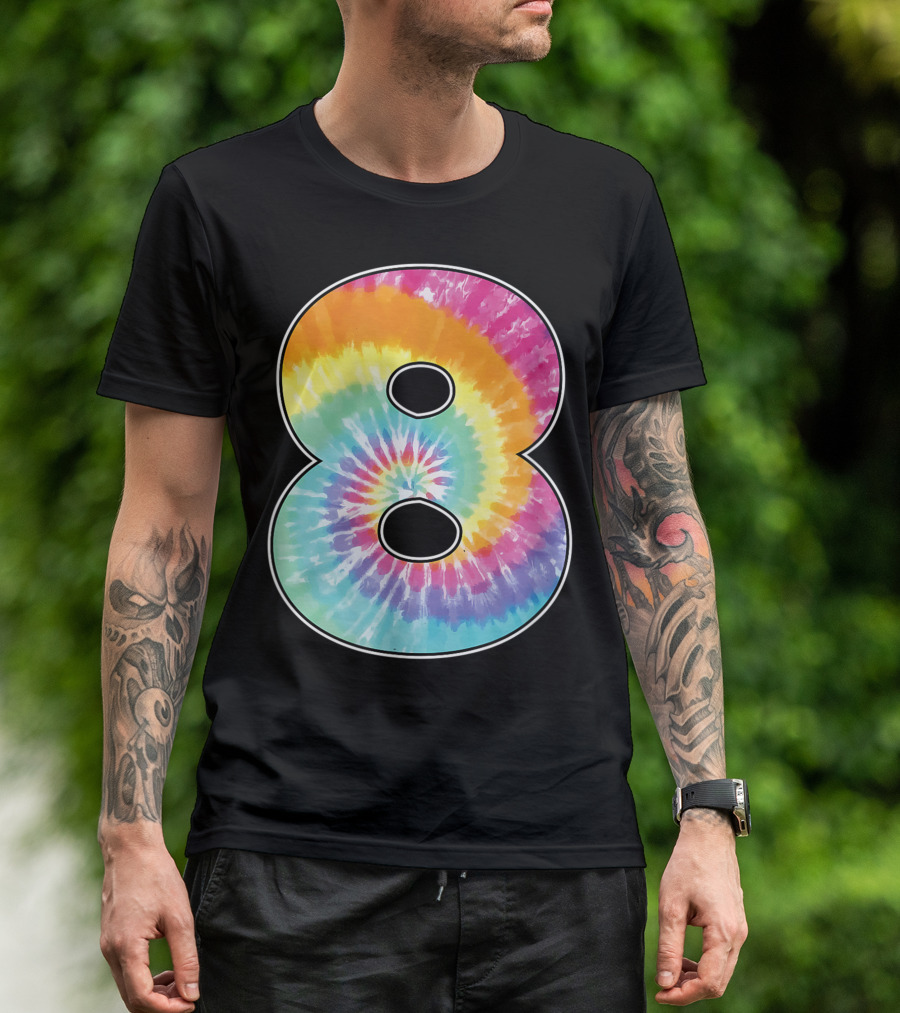 Number 8 Tie Dye Pattern For Team Even Age 8 Birthday T-Shirt
