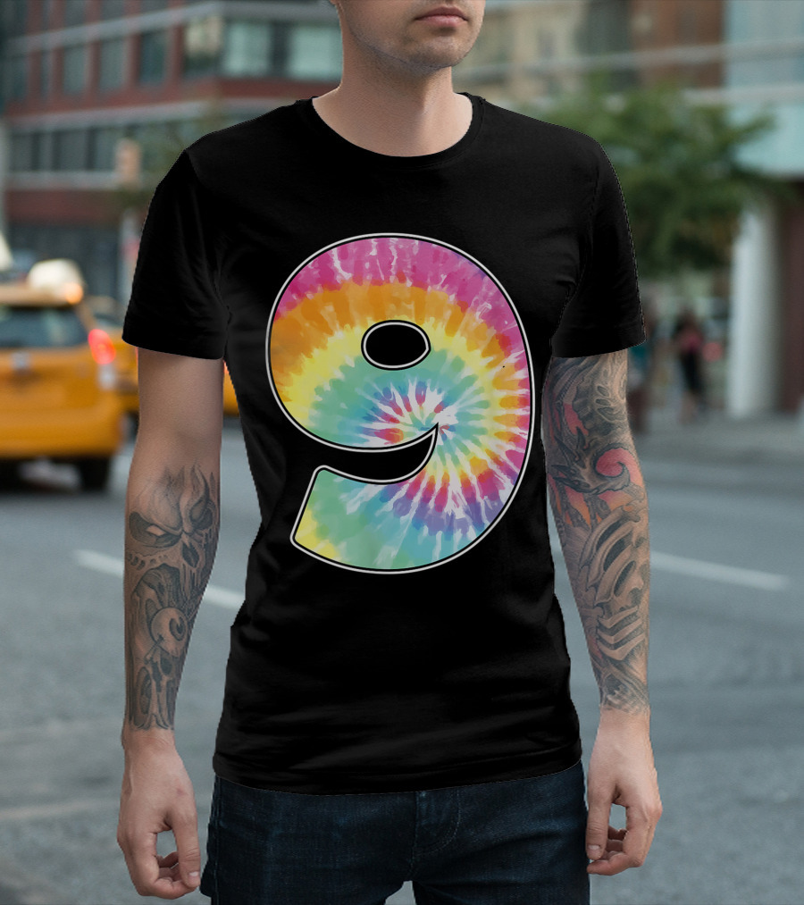Number 9 Rainbow Tie Dye Birthday T-Shirt