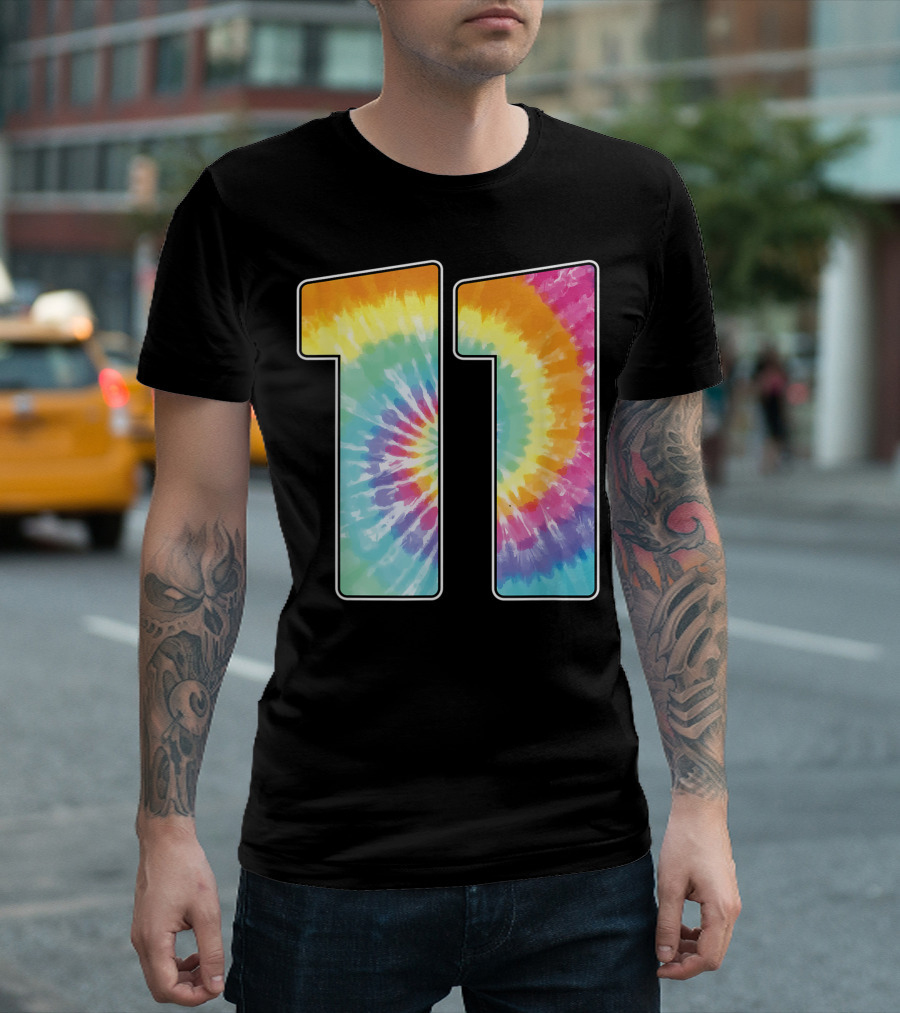Number 11 Tie Dye Spiral Pattern Birthday T-Shirt