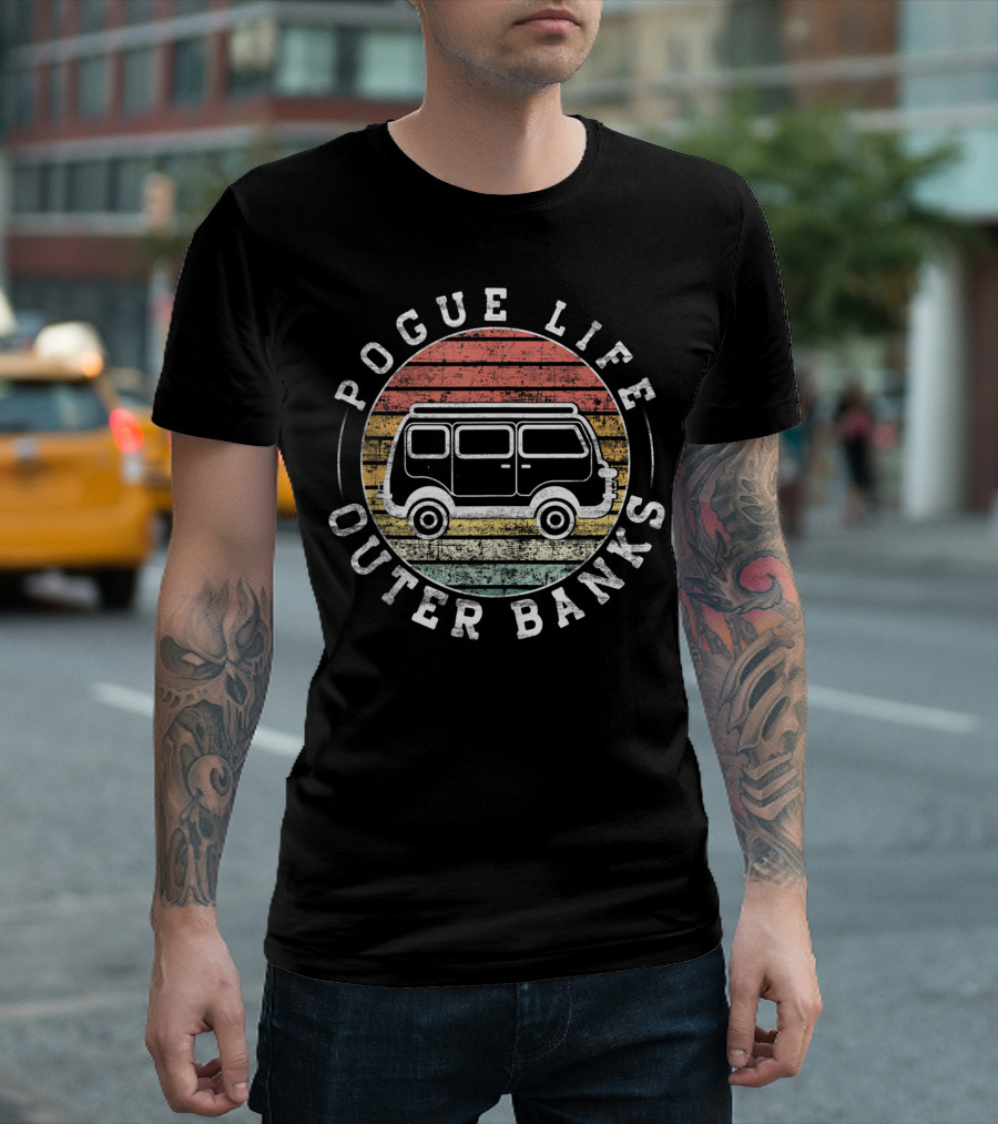 Outer Banks Pogue Life Surf Van Vintage Beach Retro Stripes T-Shirt