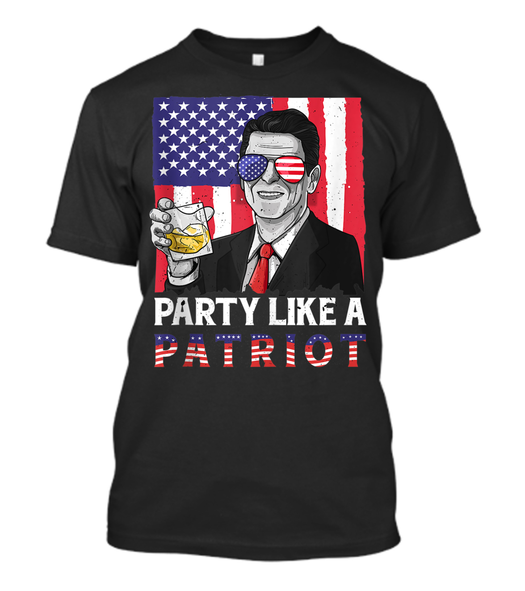 Party Like A Patriot Reagan Ronald American Flag Sunglasses 4th Of July T-Shirt