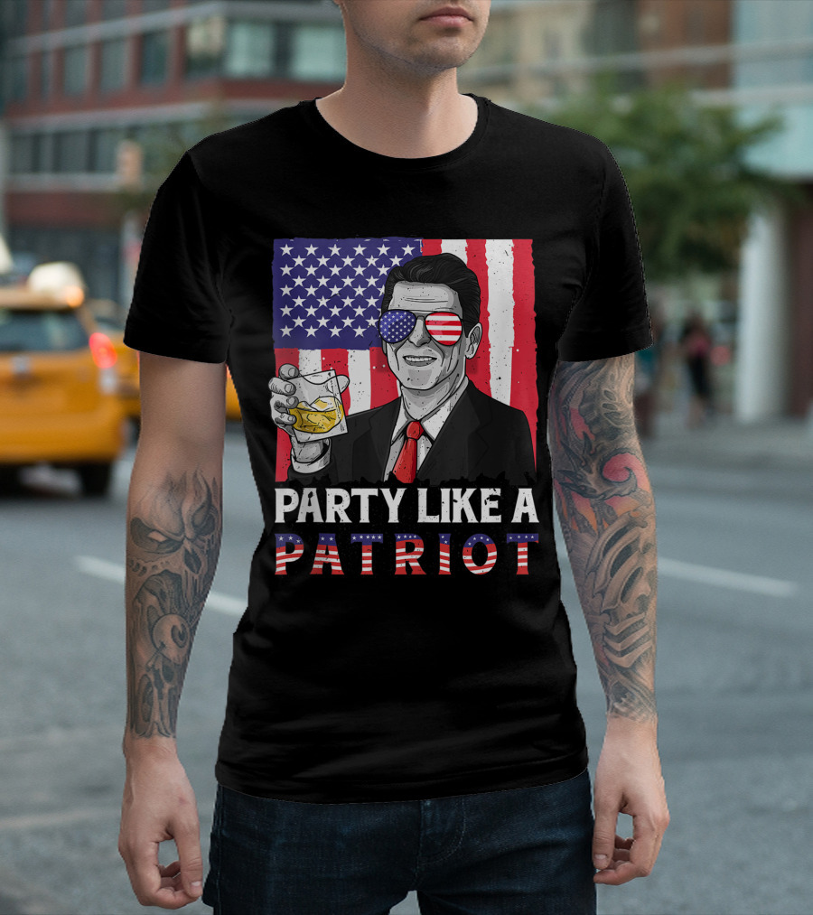 Party Like A Patriot Reagan Ronald American Flag Sunglasses 4th Of July T-Shirt