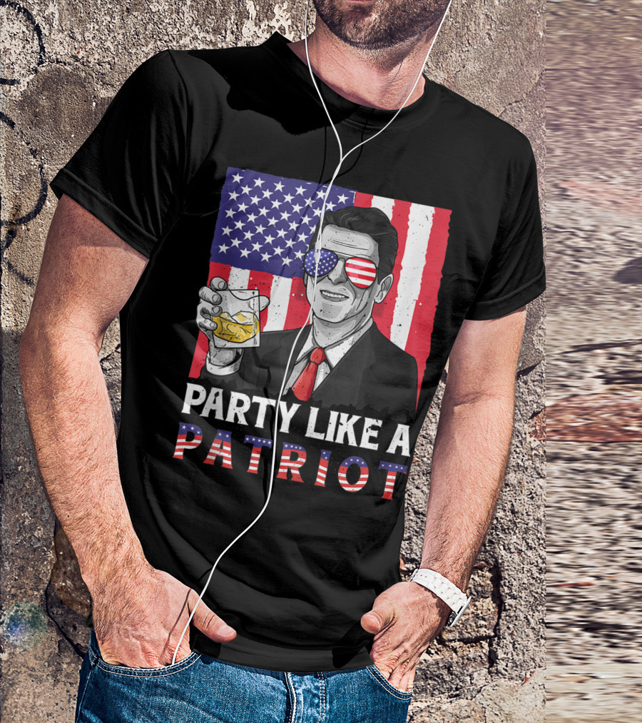 Party Like A Patriot Reagan Ronald American Flag Sunglasses 4th Of July T-Shirt