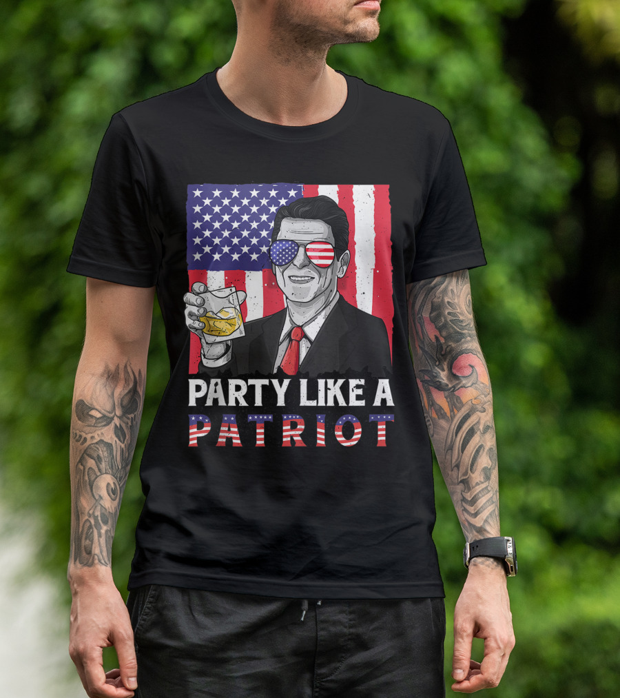 Party Like A Patriot Reagan Ronald American Flag Sunglasses 4th Of July T-Shirt