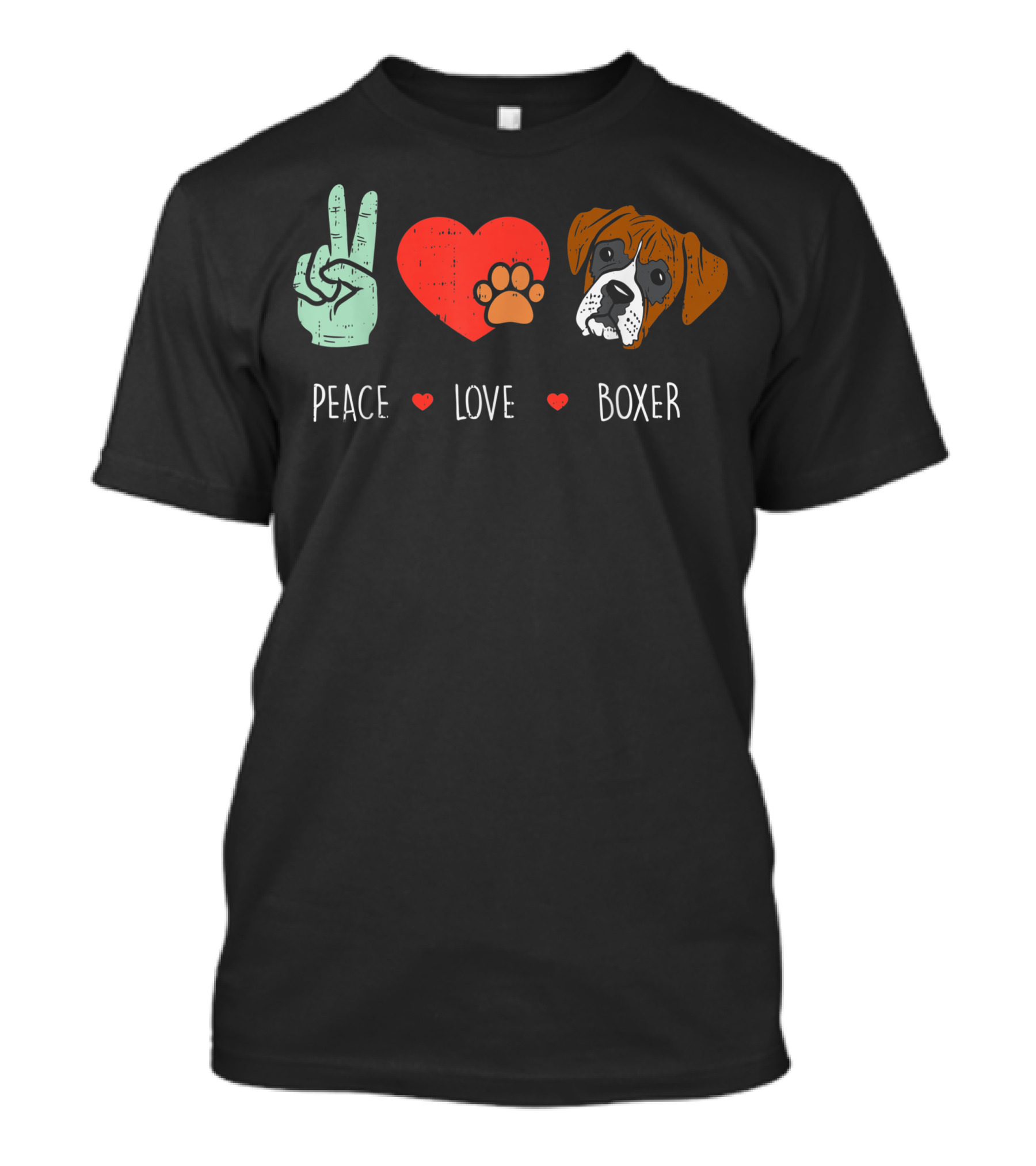 Peace Love Boxer Cute Animal Pet Dog Lover Hippie Hippy Paws And Hearts T-Shirt