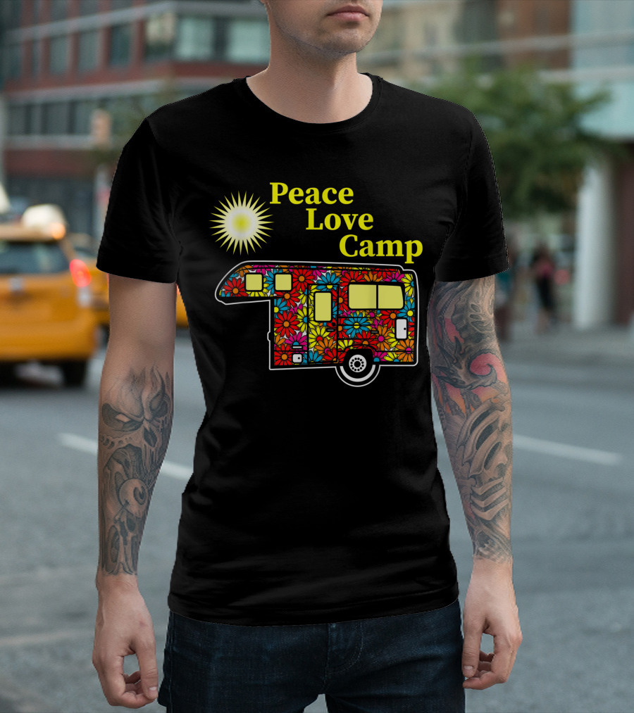 Peace Love Camp Vibrant Floral Camper Burst T-Shirt