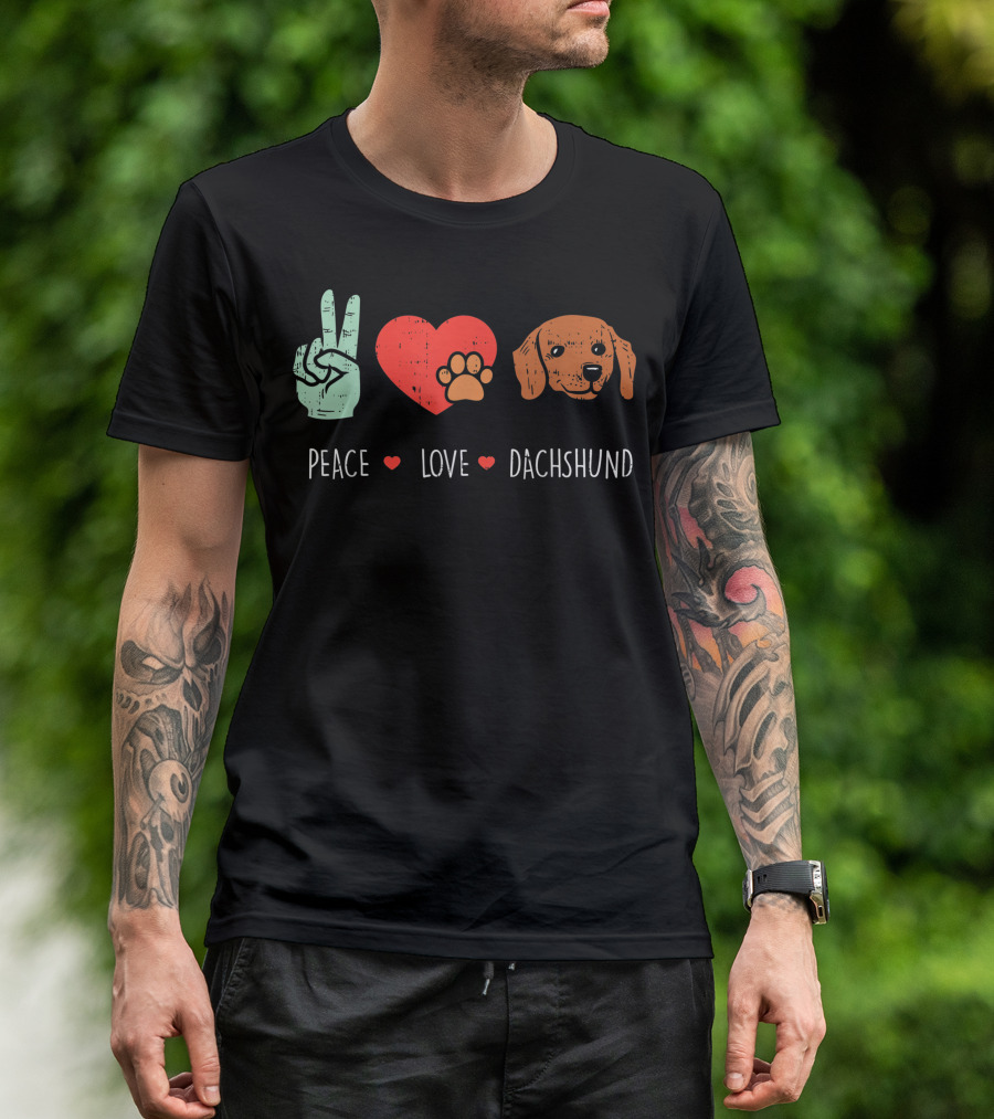 Peace Love Dachshund Wiener Dog Animal Pet Hippie Hippy T-Shirt