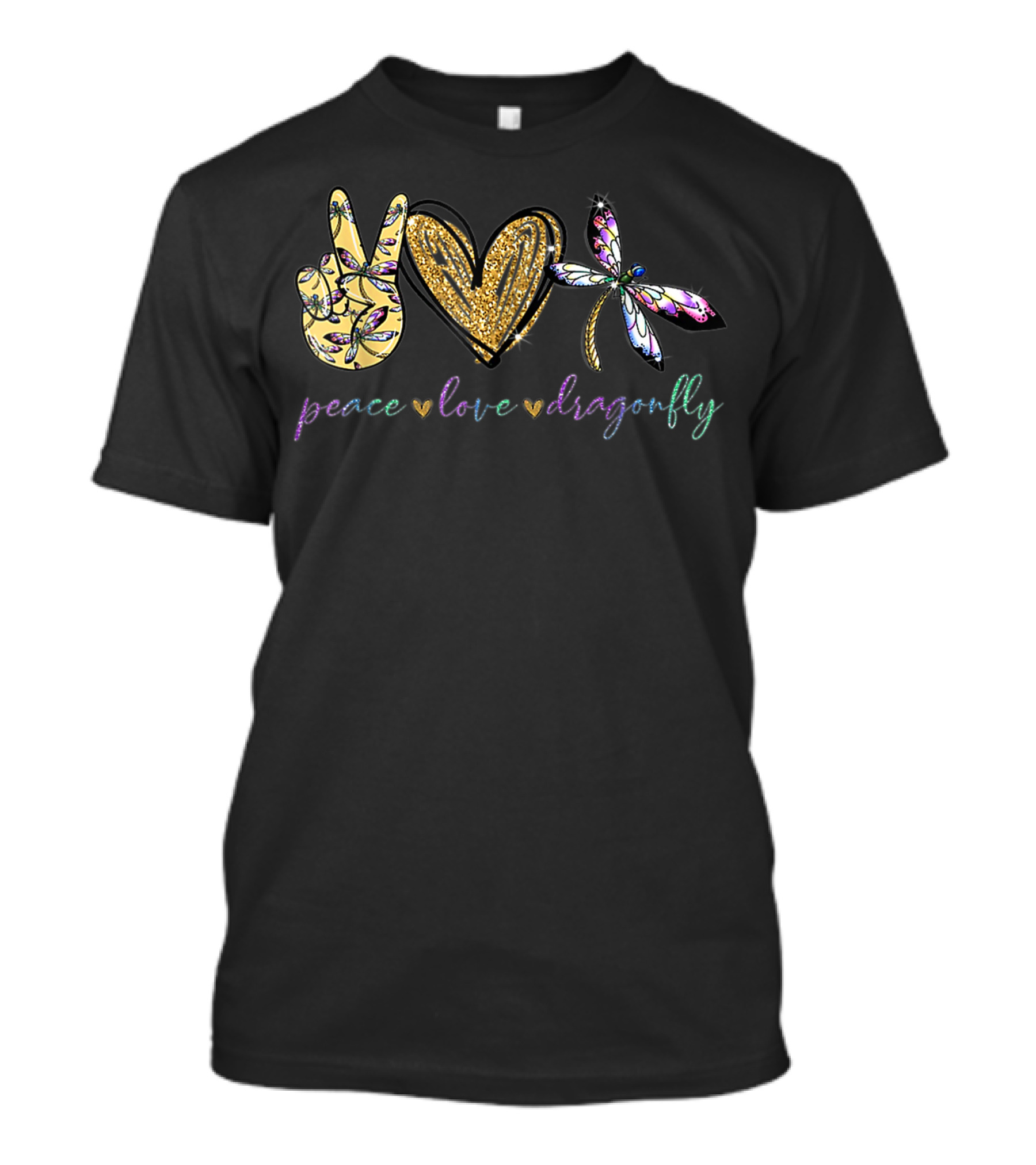 Peace Love Dragonfly Heart Sign Hippie T-Shirt