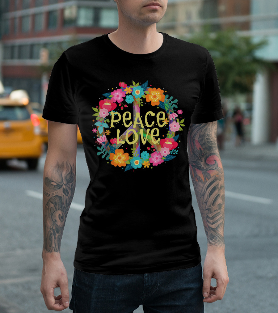 Peace Love Hippie Costume Tie Die 60S 70S Floral Peace Sign T-Shirt