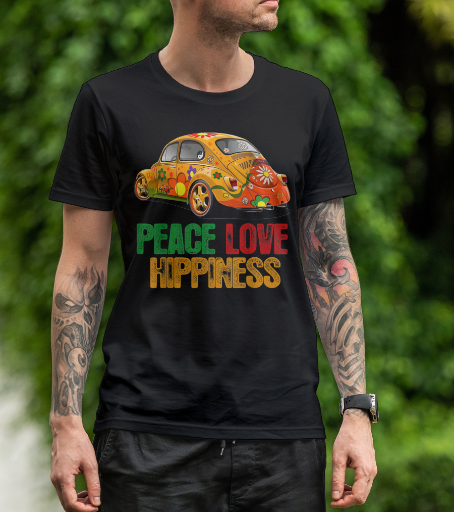 Peace Love Hippiness Floral Peace Van Hippie Car T-Shirt